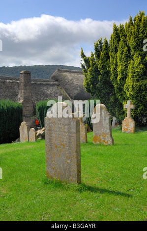 Les pierres tombales dans un cimetière dans le village de Dunsford dans Dartmoor National Park par une belle journée ensoleillée Banque D'Images