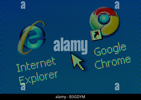 Capture d'écran de Macro Internet Explorer et Google Chrome desktop icons Banque D'Images