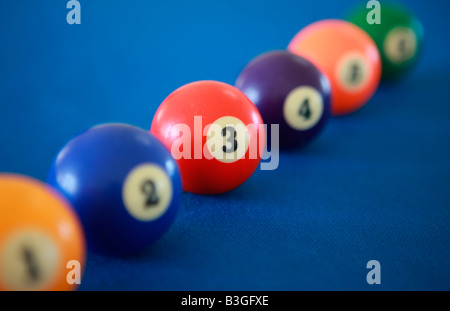 Rangée de numéros 1 à 6 boules de billard Banque D'Images