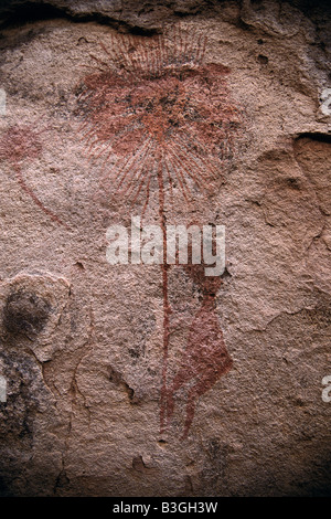 Peintures de roche au coeur du désert du Sahara dépeignent une ancienne vie, la Libye. Banque D'Images