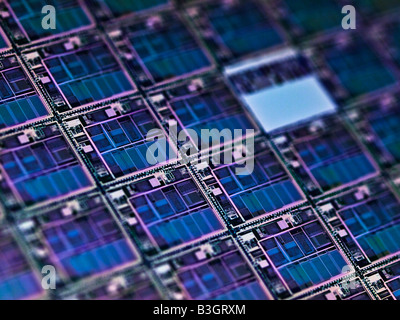 Vue agrandie d'une plaquette de silicium. Banque D'Images