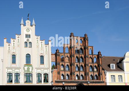 Giebelhäuser à Wismar Mecklenburg Vorpommern Deutschland maisons à pignon de Wismar Allemagne Mecklembourg-Poméranie-Occidentale Banque D'Images