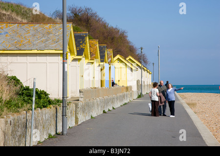 Cabines de plage face à la mer dans la région de Folkestone Kent Banque D'Images