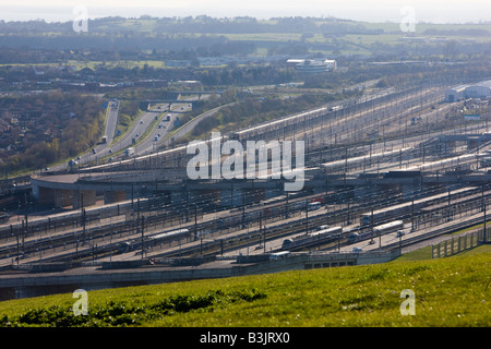 Vue panoramique sur le terminal du Tunnel sous la Manche à Folkestone Kent Banque D'Images