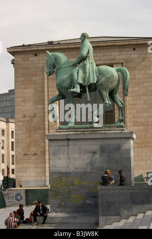 La statue du Roi Albert, Mont des Arts, Bruxelles, Belgique Banque D'Images