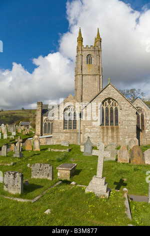 Église et cimetière, Widdecombe dans la Lande, Dartmoor, dans le Devon, Angleterre Banque D'Images