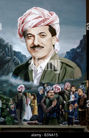 KURDISTAN', PORTAIRT idéalisée du dirigeant kurde, Massoud BARZANI ET SON PEUPLE, OCTOBRE 1991 Banque D'Images