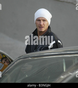 David Beckham arrivant à la formation du Real Madrid, février 2005 Banque D'Images