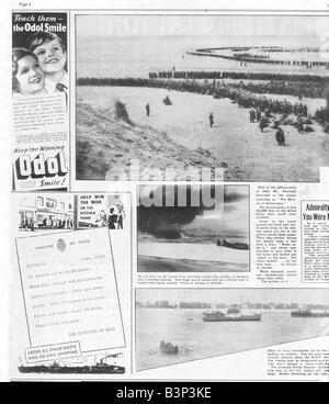 Daily Mirror Pages Du Millénaire 1940 Évacuation de Dunkerque Banque D'Images