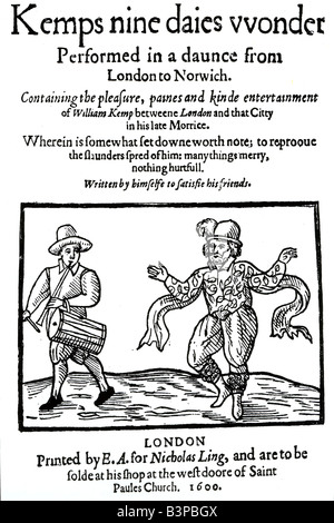 Neuf jours de KEMP ME DEMANDE page titre de William Kemp's compte de Morris dancing de Londres à Norwich en 1600, il est à droite Banque D'Images