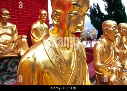 La Chine, Hong Kong, Sha Tin. Golden Buddha statues ornent les dix mille bouddhas monastère près de Sha Tin dans les Nouveaux Territoires Banque D'Images