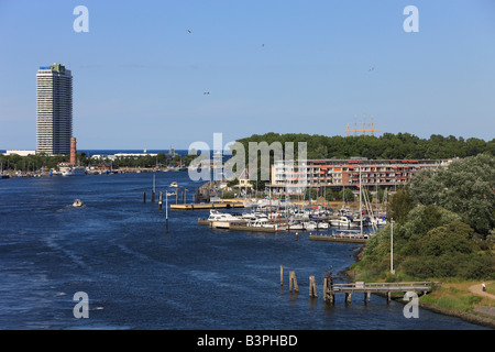 Luebeck-Travemuende vu de l'arrivée d'un ferry, Luebeck-Travemuende, Schleswig-Holstein, Allemagne, Europe Banque D'Images