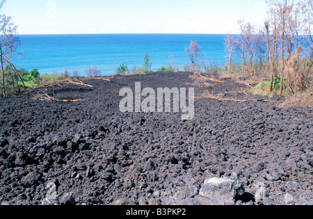 Paysage à la mer, le Piton de la Fournaise volcan bouclier, de l'île de la Réunion, océan Indien, Afrique Banque D'Images