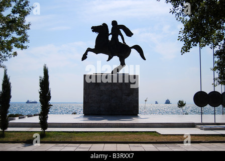 Alexander la grande statue sur front de mer, parc YMCA, Thessalonique, Chalcidique, Macédoine Centrale, Grèce Banque D'Images