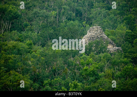 Vue aérienne d'une pyramide solitaire Peeking Through Green Jungle Canopy ruines Maya Coba Quintana Roo Mexique 2007 NR Banque D'Images