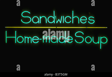 Sandwichs au néon accueil soupe faite signer Banque D'Images