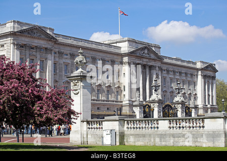 L'Angleterre, Londres, Buckingham Palace est la résidence londonienne officielle de la monarchie britannique. Le palais, à l'origine connu comme Buckingham House (et encore surnommé 'Buck House' par la famille royale), était une grande maison de ville construit pour le duc de Buckingham en 1703 et est entré en la possession de la famille royale lors de l'acquisition par le roi George III en 1762 comme résidence privée. Banque D'Images