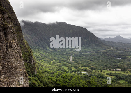 Avis de Nuuanu Pali Lookout Océan Pacifique Oahu Hawaii USA Banque D'Images