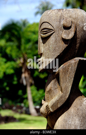 Pacifique Sud, Polynésie Française, Tahiti. Tiki plein air parc du Temple, ancien site utiliser pour des cérémonies royales. Banque D'Images