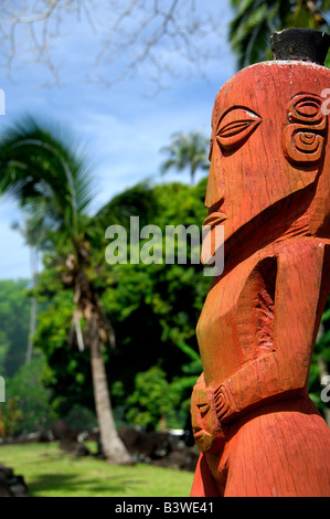 Pacifique Sud, Polynésie Française, Tahiti. Tiki plein air parc du Temple, ancien site utiliser pour des cérémonies royales. Banque D'Images