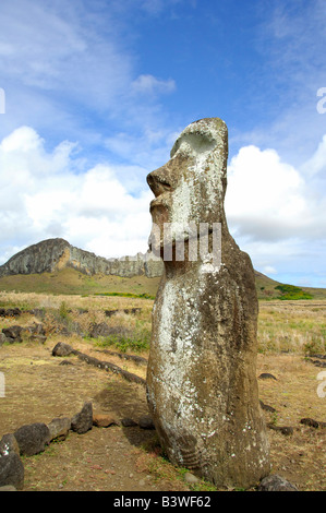 Le Chili, l'île de Pâques (Rapa nui). Têtes à Moai Ahu Tongariki. Banque D'Images