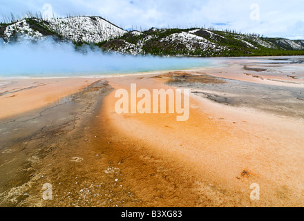 Grand Prismatic Spring sur un jour nuageux. Banque D'Images