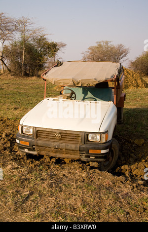 Toyota Hilux 4x4 camion coincé dans un fossé de boue Afrique Zambie Banque D'Images