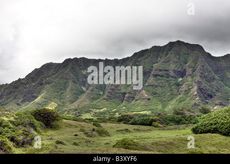 Kualoa Ranch Koolau Range près de l'océan Pacifique Oahu Hawaii USA Banque D'Images
