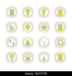 Collection de seize boutons style eco avec un léger glow Banque D'Images