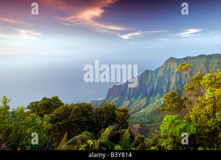 Kalalau Valley au coucher du soleil Koke e State Park Waimea Canyon Kauai Hawaii Banque D'Images