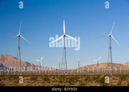 Une ferme éolienne dans le col de montagne de San Gorgonio à Palm Springs Californie USA Banque D'Images