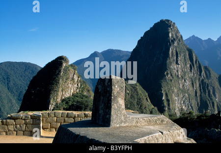 Pérou, vallée de l'Urubamba, Machu Picchu. L'Intiwatana (le poste de relais du soleil) Banque D'Images