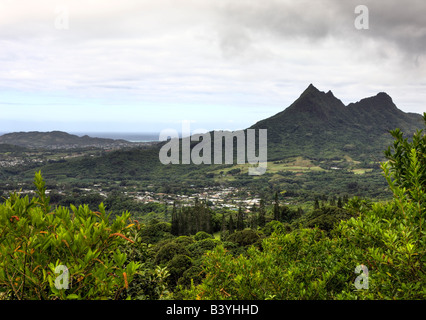 Avis de Nuuanu Pali Lookout Océan Pacifique Oahu Hawaii USA Banque D'Images