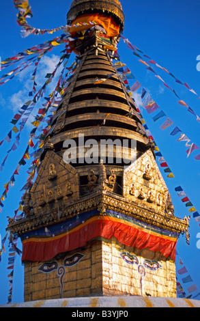 Népal, Katmandou. Swayambhunath Stupa, le temple aux singes Banque D'Images