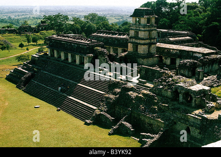 Géographie / voyage, Mexique, Palenque, Maya ville, construit 600 - 900 AD, 'Palacio' (palais), tour, vue, avant, , Banque D'Images