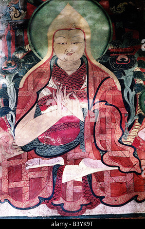 Bouddha, le Prince Siddharta Gautama, 563 BC - 483 AC, indien fondateur d'une religion, le bouddhisme, fresque, dans un temple au Ladakh, Inde, Banque D'Images