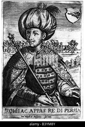 Abbas de Perse, les 'grandes', 27.1.1571 - 19.1.1629, Shah de Perse 2.12.1587 - 19.1.1629, demi-longueur, Italien gravure sur cuivre, 17e siècle, l'artiste n'a pas d'auteur pour être effacé Banque D'Images