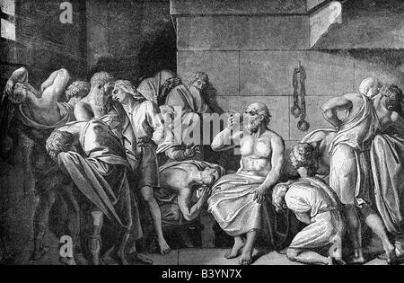 Socrate, 469 - 399 avant J.-C., philosophe grec, 'la mort de Socrate, après impression gravure sur cuivre, 19e siècle, l'artiste n'a pas d'auteur pour être effacé Banque D'Images