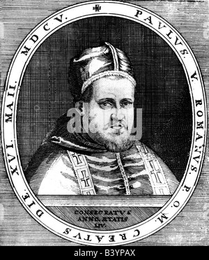 Paul V (Camillo Borghese), 17.9.1552 - 28.1.1621, le Pape 16.5.1605 - 28.1.1621, portrait, gravure sur cuivre, 17e siècle, l'artiste a le droit d'auteur , de ne pas être effacé Banque D'Images