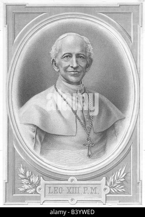 Léon XIII (Vincenzo Gioacchino Pecci), 2.3.1810 - 20.6.1903, Pape 20.2.1878 - 20.6.1903, demi-longueur, lithographie, XIXe siècle, , Banque D'Images
