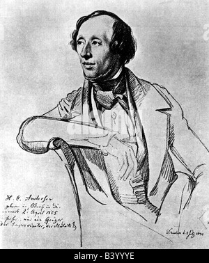 Andersen, Hans Christian, 2.4.1805 - 4.8.1875, auteur/écrivain danois, dessin de Heinrich Wilhelm Vogel, Dresde, 2.7.1841,