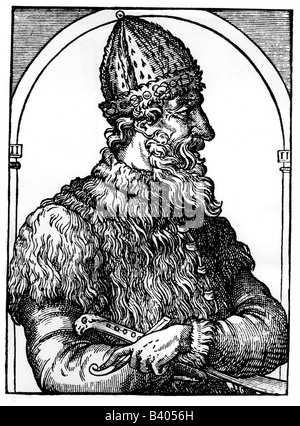 Ivan III Vasilevich 'le Grand', 22.1.1440 - 27.10.1505, Grand Prince de Moscou 27.3.1462 - 27.10.1505, demi-longueur, coupe de bois, 'Cosmographie universitaire' par André Thevet, 1575, , Banque D'Images