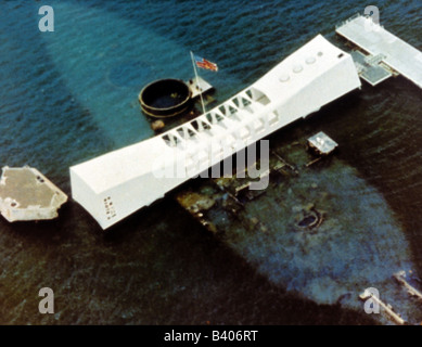 Géographie / voyages, États-Unis, Hawaï, Pearl Harbor, USS Arizona Memorial, vue aérienne, Banque D'Images