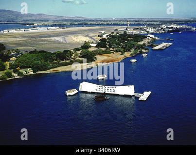 Géographie / voyages, États-Unis, Hawaï, Pearl Harbor, USS Arizona Memorial, vue aérienne, , Banque D'Images