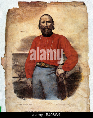 Garibaldi, Giuseppe, 4.7.1807 - 2.6.1882, révolutionnaire italien, demi-longueur, gravure colorée, vers 1900, Banque D'Images