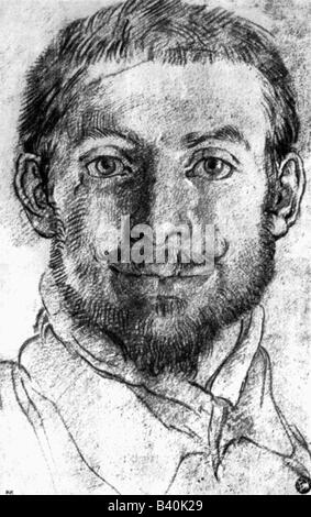 CARRACCI, Annibale, 3.11.1560 - 14.7.1609, peintre italien, autoportrait, dessin, XVIe siècle, , Banque D'Images