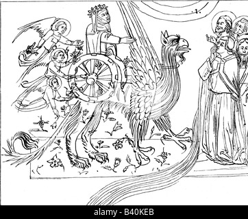 Dante, Alighieri, 1265 - 14.9.1321, poète italien, œuvres, illustration de 'La Divine Comédie', rencontre avec Beatrice, dessin, XVe siècle, Banque D'Images