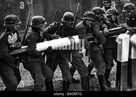 Événements, seconde Guerre mondiale / seconde Guerre mondiale, soldats allemands avec barrière frontalière polonaise, 1.9.1939, Banque D'Images