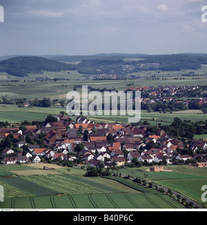 Géographie / voyages, Allemagne, Hesse, paysage typique, paysages, vue sur les villages de Maden, Niedervorschuetz et Rhuenda, Banque D'Images