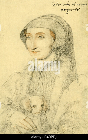 Margaret, 11.4.1492 - 21.12.1549, Reine Consort de Navarre 1526 - 1549, portrait, gravure de Jean Clouet (vers 1480 - 1540), Marguerite d'Angoulême, Valois, poète, écrivain, condescendance, France, XVIe siècle, chien de tour, Banque D'Images